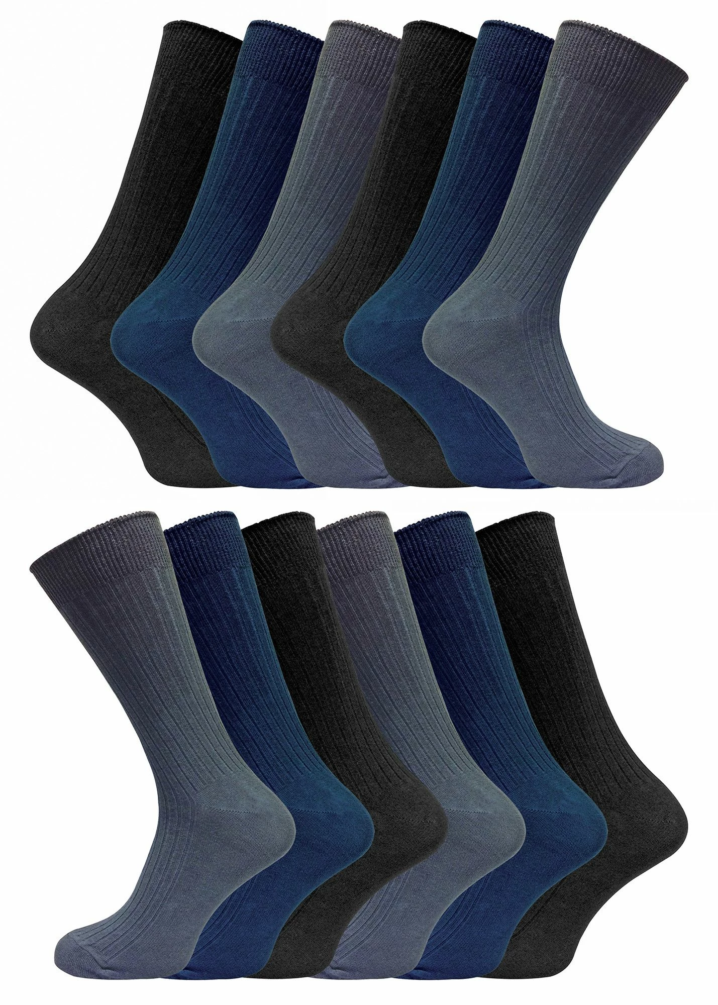 12 Pair Multipack Mens 100% Cotton Socks | Sock Snob | Ribbed Dress Socks - BNG - Multicolour