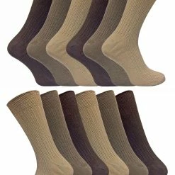 12 Pair Multipack Mens 100% Cotton Socks | Sock Snob | Ribbed Dress Socks - Brown
