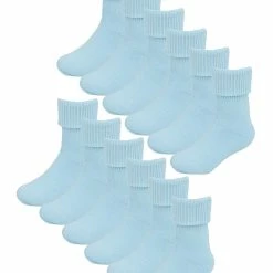 Baby Cotton Turn Over Top Socks | 6 Pair Pack | Sock Snob | Plain Funny Socks for Boy and Girl - Blue