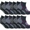 12 Pair Multipack Womens Cycling Socks | Sock Snob | Black Low Cut Socks | Ideal for Running, Gym & Sport - Black