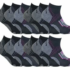 12 Pair Multipack Womens Cycling Socks | Sock Snob | Black Low Cut Socks | Ideal for Running, Gym & Sport - Black