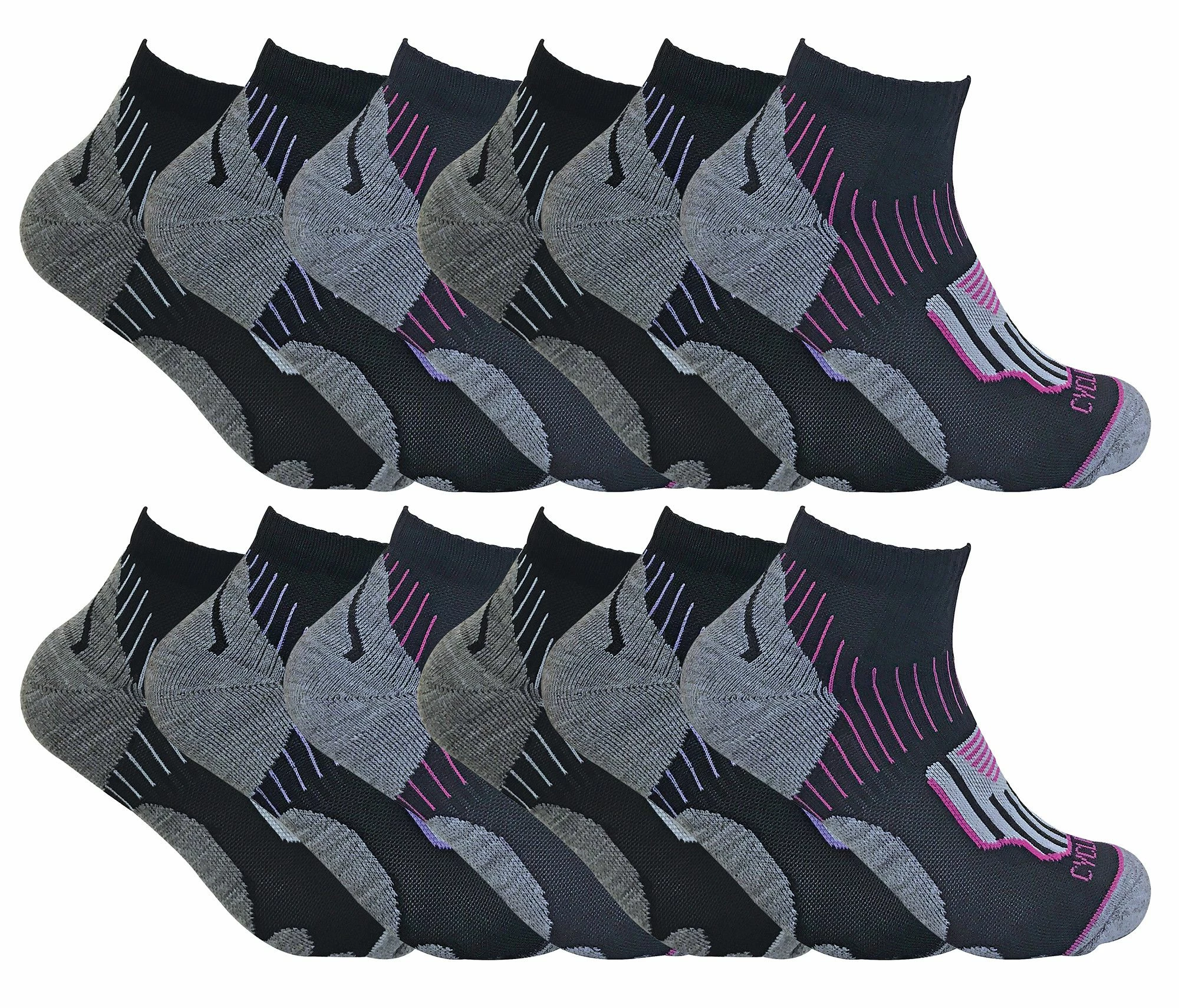 12 Pair Multipack Womens Cycling Socks | Sock Snob | Black Low Cut Socks | Ideal for Running, Gym & Sport - Black