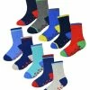Non-Slip Baby Boy Socks | 10 Pair Pack | Sock Snob | Soft Cotton Socks with Star Grippers - Style 2 - Multicolour