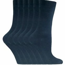 Sock Snob - 6 Pairs Ladies Plain Coloured Cotton Socks - Navy